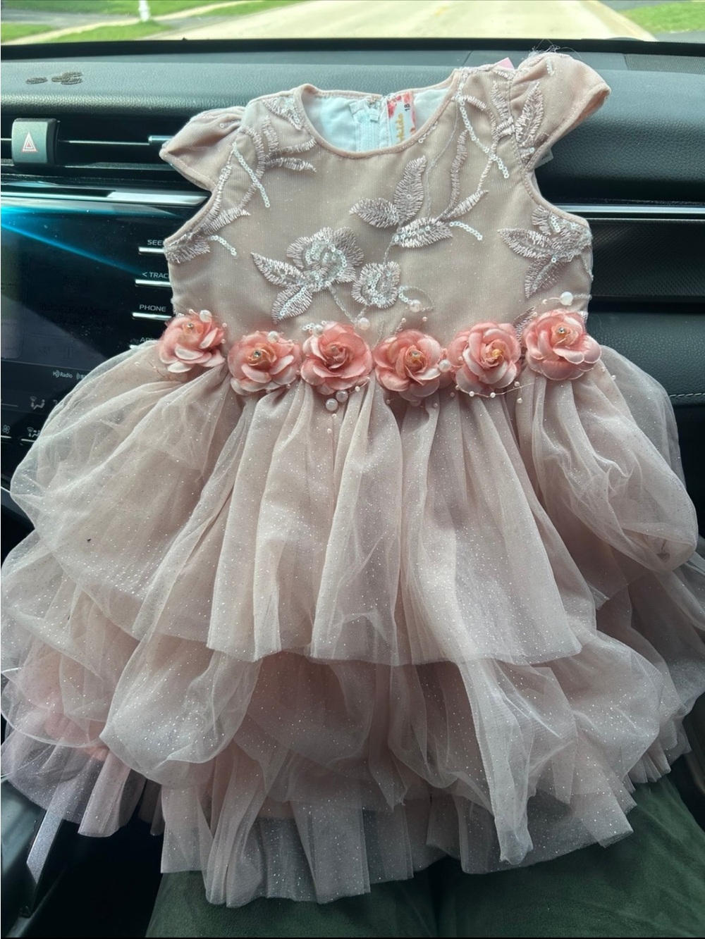 Girls' Blush Pink Floral Tulle Party Dress